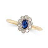 NO RESERVE - A SAPPHIRE AND DIAMOND CLUSTER RING in 18ct yellow gold and platinum, set with an