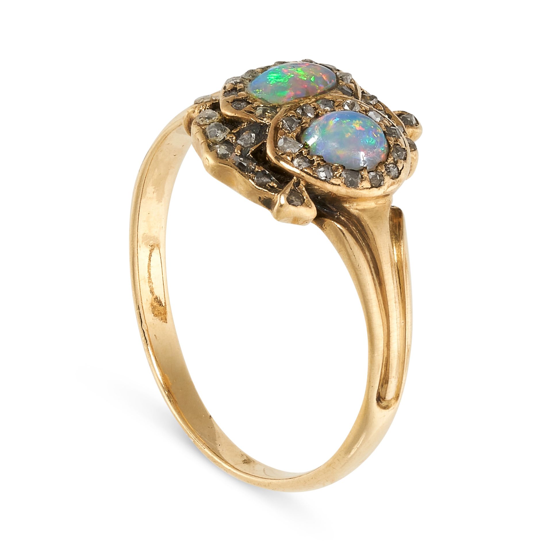 NO RESERVE - AN ANTIQUE OPAL AND DIAMOND SWEETHEART RING in 18ct yellow gold, set with two oval - Image 2 of 2