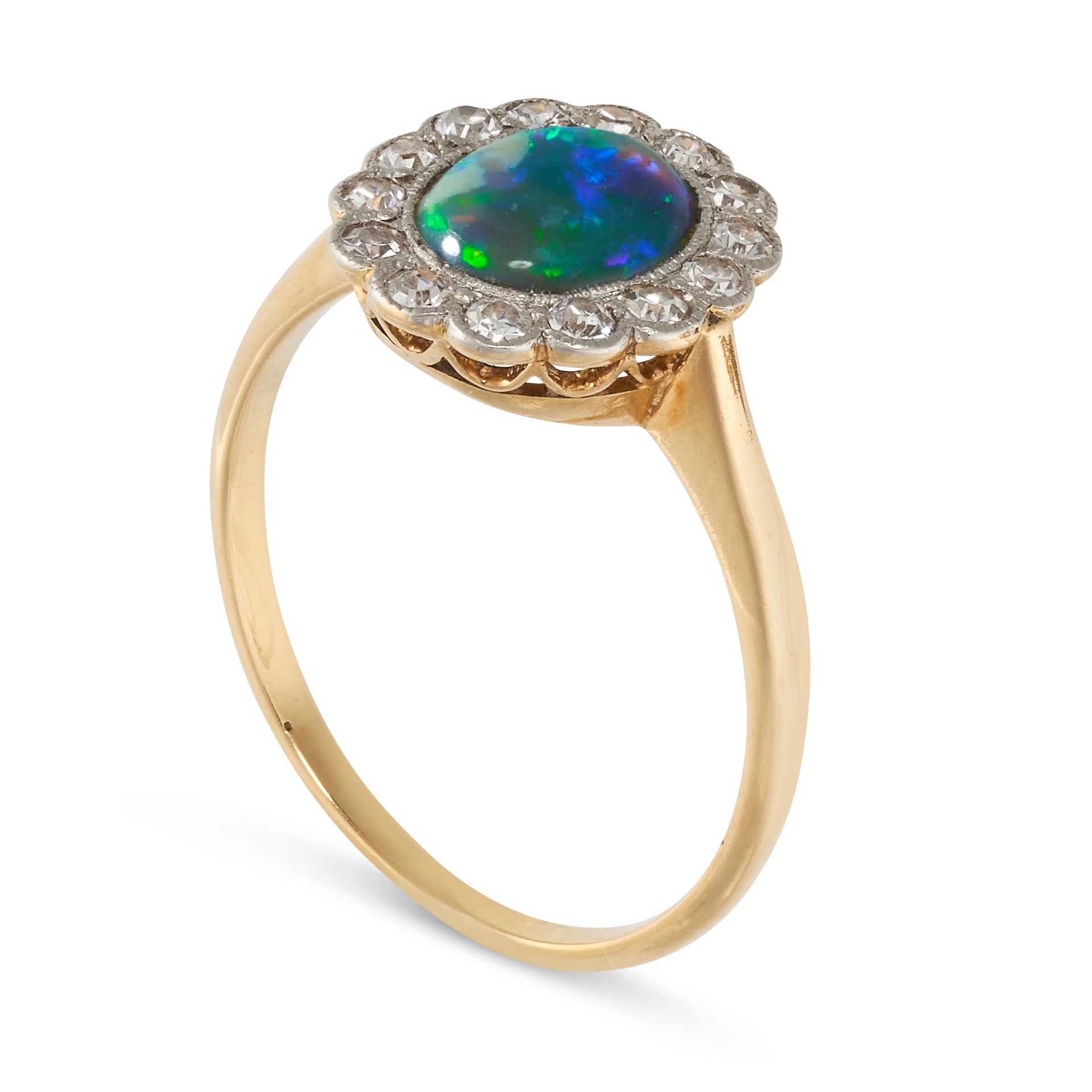 NO RESERVE - AN ANTIQUE BLACK OPAL AND DIAMOND CLUSTER RING in 18ct yellow gold and platinum, set - Image 2 of 2