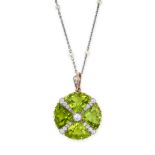 NO RESERVE - A PERIDOT, DIAMOND AND PEARL PENDANT AND CHAIN, EARLY 20TH CENTURY in yellow gold and