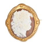 NO RESERVE - AN ANTIQUE SHELL CAMEO BROOCH, MID 19TH CENTURY depicting the god Jupiter with laurel