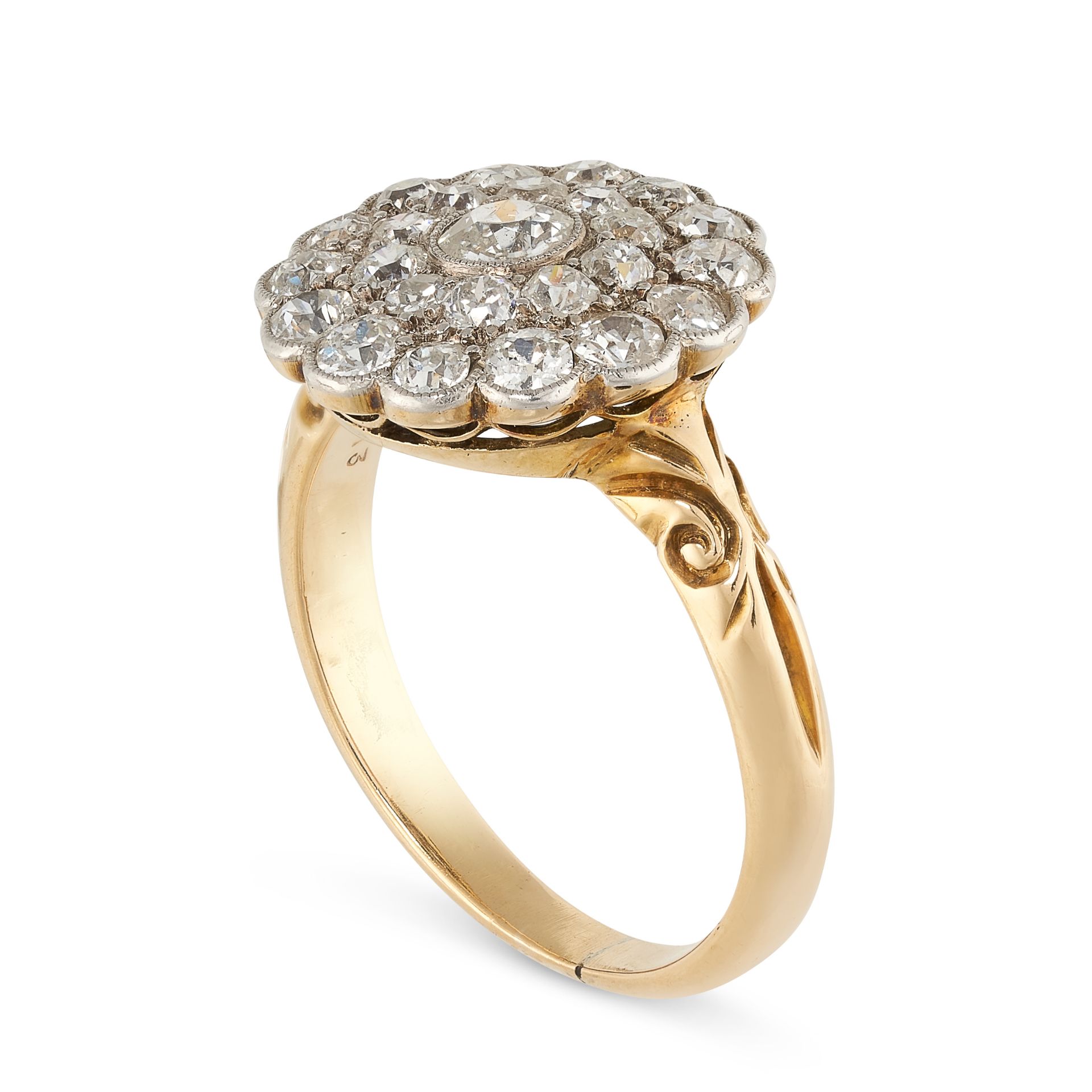 NO RESERVE - A DIAMOND CLUSTER DRESS RING in 18ct yellow gold and platinum, set with a central old - Image 2 of 2