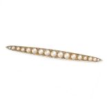 NO RESERVE - ANTIQUE PEARL AND DIAMOND BROOCH, LATE 19TH CENTURY of bar design set with graduated