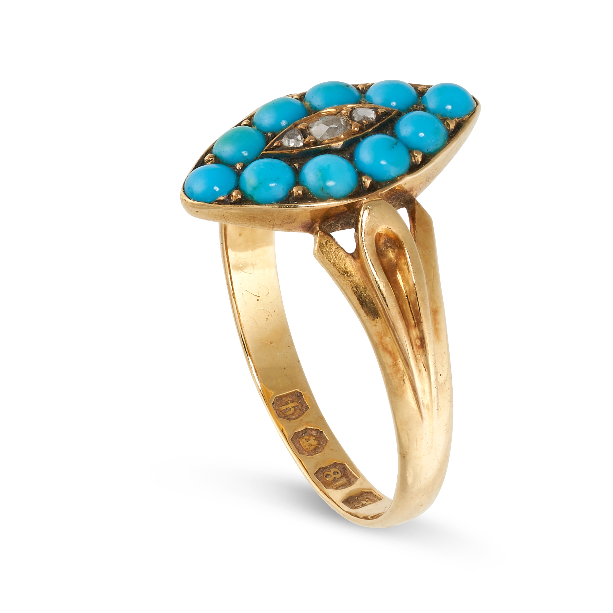 NO RESERVE - AN ANTIQUE VICTORIAN TURQUOISE AND DIAMOND RING, 1890 in 18ct yellow gold, the - Image 2 of 2