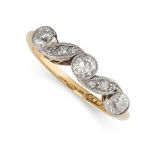 NO RESERVE - AN ART DECO DIAMOND RING in 18ct yellow gold and platinum, the band set with a trio