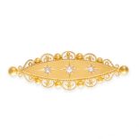 NO RESERVE - AN ANTIQUE DIAMOND BROOCH in 15ct yellow gold, the navette shaped body set with a