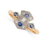 NO RESERVE - AN ART DECO SAPPHIRE AND DIAMOND DRESS RING in 22ct yellow gold and platinum, set