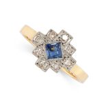 NO RESERVE - AN ART DECO SAPPHIRE AND DIAMOND RING in 18ct yellow gold and platinum, set with a