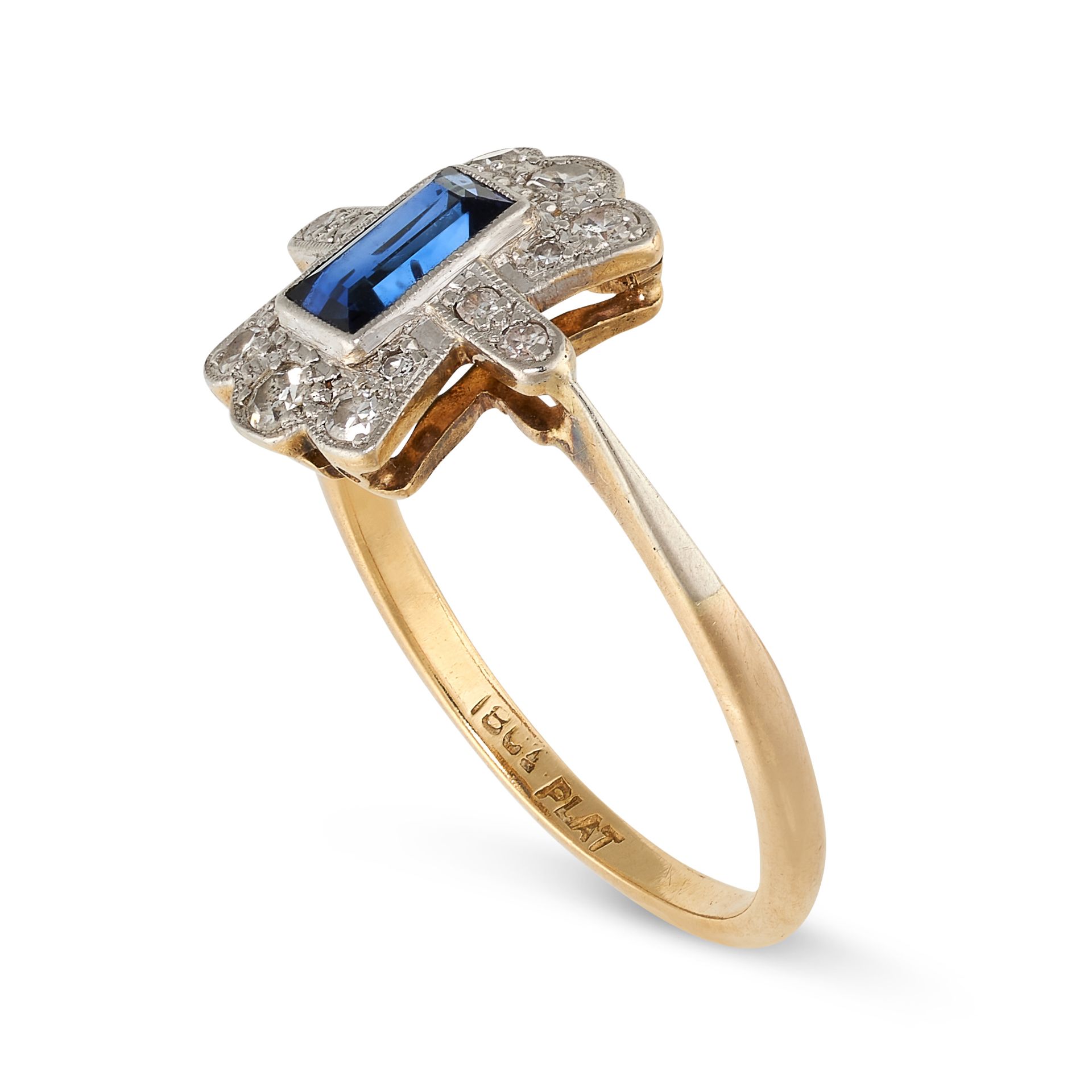 NO RESERVE - A SAPPHIRE AND DIAMOND DRESS RING in 18ct yellow gold and platinum, set with a baguette - Image 2 of 2