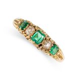 NO RESERVE - AN ANTIQUE EMERALD AND DIAMOND RING in 18ct yellow gold, set with a trio of graduated