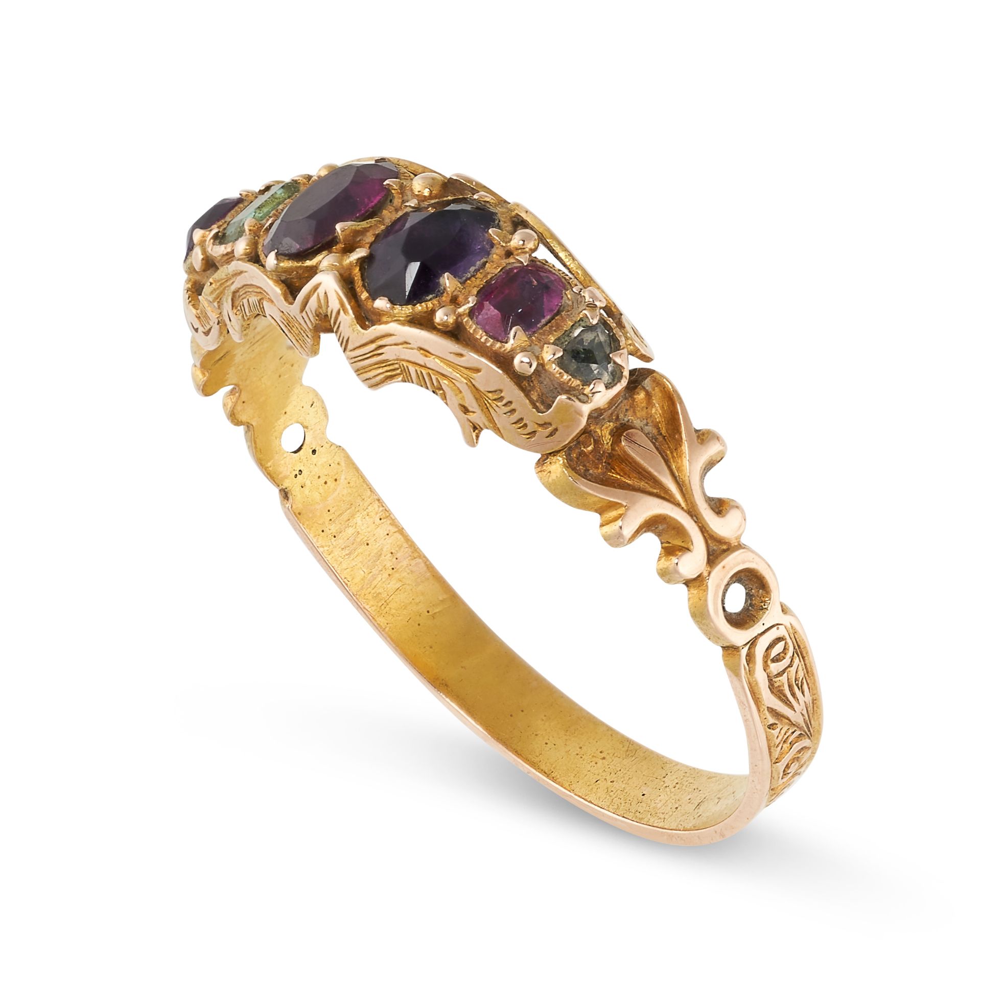 NO RESERVE - AN ANTIQUE VICTORIAN GEMSET REGARD RING, 19TH CENTURY in yellow gold, set with a row of - Image 2 of 2