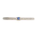 NO RESERVE - A SAPPHIRE AND DIAMOND BROOCH in yellow gold and platinum, designed as a bar, set