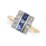 NO RESERVE - AN ART DECO SAPPHIRE AND DIAMOND RING in 18ct yellow gold and platinum, set with a