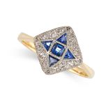 NO RESERVE - A SAPPHIRE AND DIAMOND DRESS RING in 18ct yellow gold, set with step cut and French cut