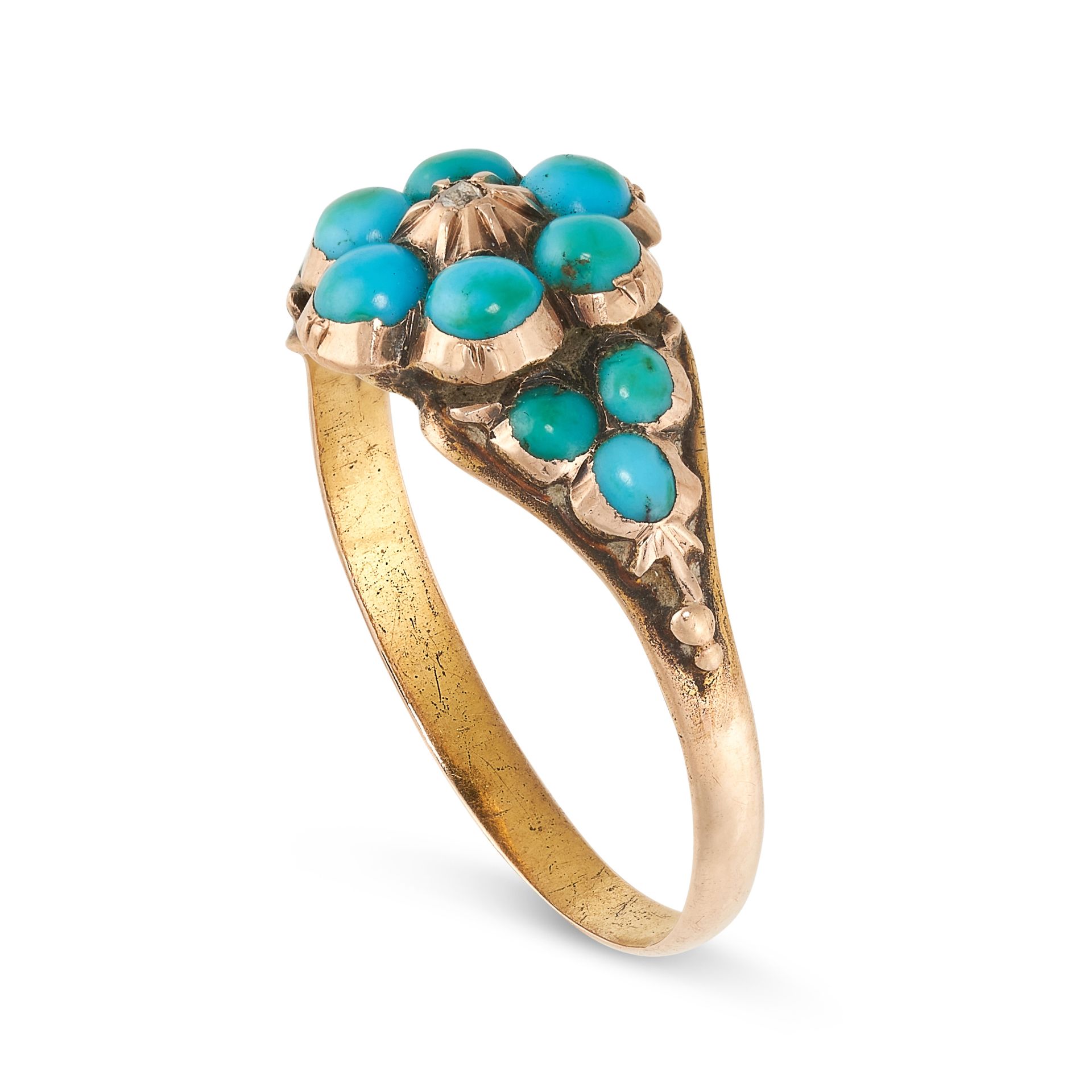 NO RESERVE - AN ANTIQUE VICTORIAN TURQUOISE AND DIAMOND RING, 19TH CENTURY in yellow gold, - Image 2 of 2