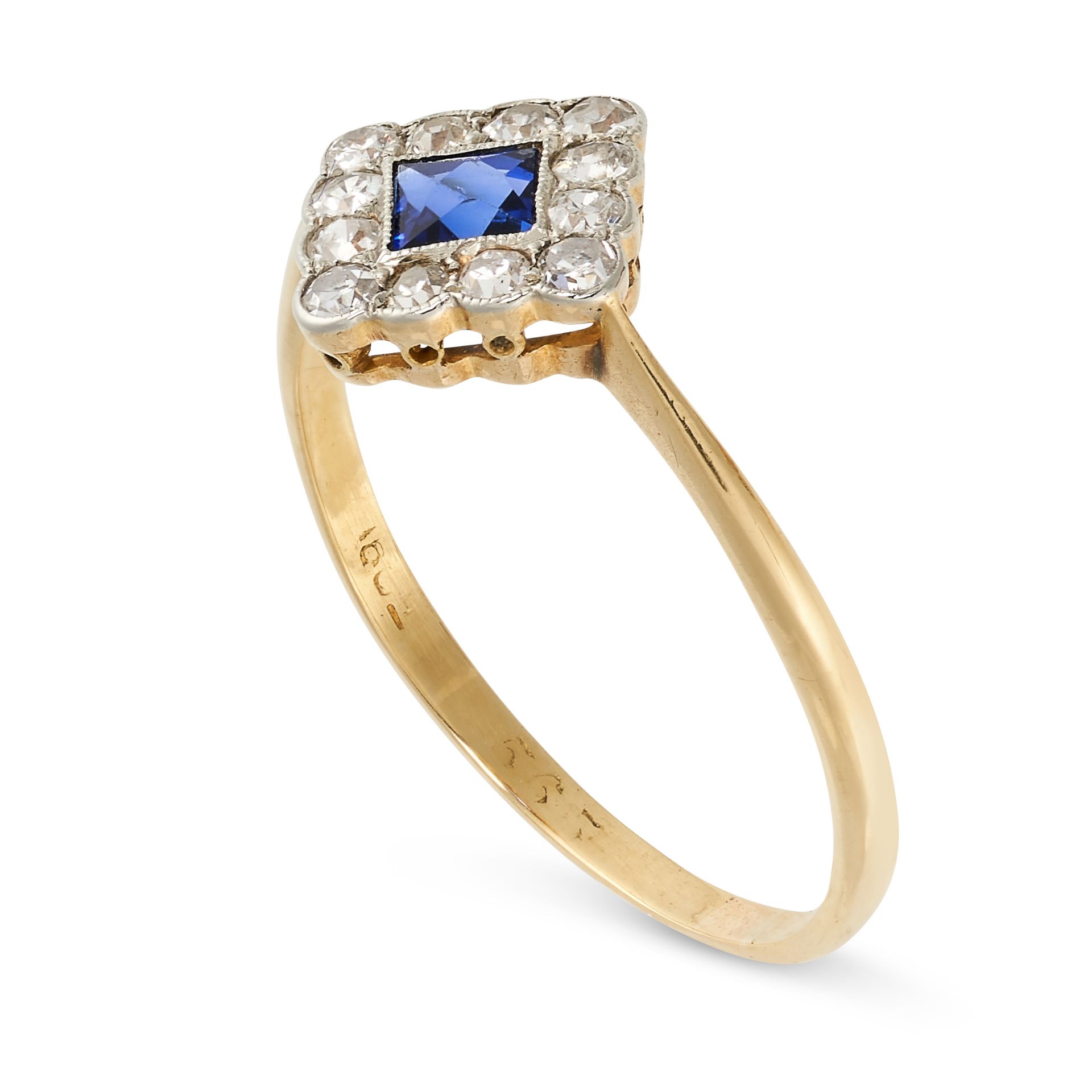 NO RESERVE - AN ART DECO SAPPHIRE AND DIAMOND RING in 18ct yellow gold and platinum, the face set - Image 2 of 2