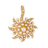 NO RESERVE - AN ANTIQUE PEARL AND DIAMOND PENDANT, LATE 19TH CENTURY, designed as a swirling star