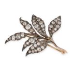 AN ANTIQUE DIAMOND BROOCH, 19TH CENTURY in yellow gold and silver, designed as a spray of foliage