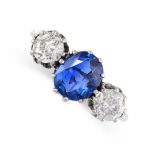 A BURMA NO HEAT SAPPHIRE AND DIAMOND RING set with a cushion cut blue sapphire of 2.03 carats,