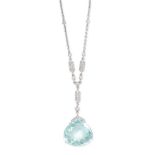 A PARAIBA TOURMALINE AND DIAMOND PENDANT NECKLACE in 18ct white gold, set with a pear cut paraiba