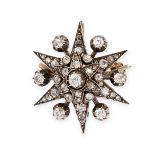 AN ANTIQUE DIAMOND STAR BROOCH / PENDANT, 19TH CENTURY in yellow gold and silver, set with old cut