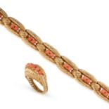 A VINTAGE CORAL BRACELET AND RING SUITE, CARTIER PARIS in 18ct yellow gold, the bracelet formed of a