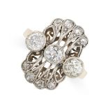A DIAMOND DRESS RING, CIRCA 1940 in yellow gold and silver, set with old cut diamonds, the