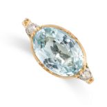 AN AQUAMARINE AND DIAMOND RING, 19TH CENTURY AND LATER in yellow gold, later converted to be a ring,