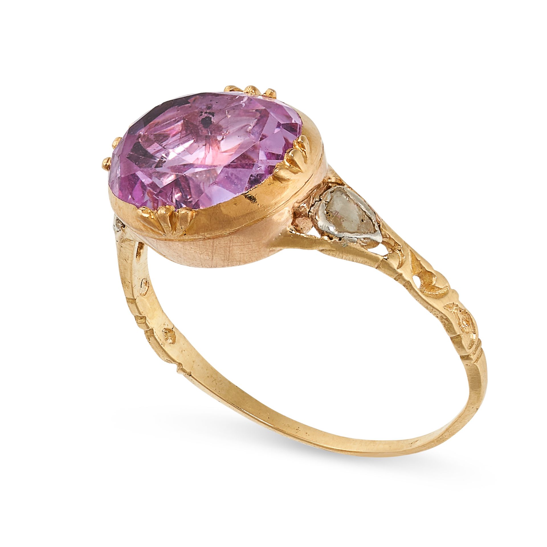 A PINK TOPAZ AND DIAMOND RING, 19TH CENTURY AND LATER in yellow gold, later converted to be a - Bild 2 aus 2