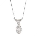 AN ART DECO DIAMOND PENDANT NECKLACE set with a trio of principal old cut diamonds, accented by