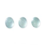 THREE UNMOUNTED AQUAMARINES oval cabochon, 11.96 carats.