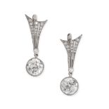 A LARGE PAIR OF DIAMOND DROP EARRINGS each set with an old European cut diamond of 3.15 and 3.11
