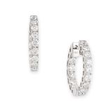 A PAIR OF DIAMOND HOOP EARRINGS in 18ct white gold, each designed as a full hoop, set with round cut