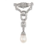 AN ART DECO NATURAL PEARL AND DIAMOND BROOCH, EARLY 20TH CENTURY the tapering articulated body set