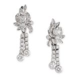 A PAIR OF DIAMOND DROP EARRINGS each designed as a cluster of leaves, set with round cut diamonds,