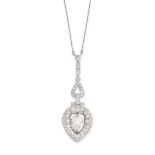 AN ART DECO DIAMOND PENDANT NECKLACE in platinum, set with a principal pear shaped old cut diamond