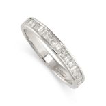 A DIAMOND HALF ETERNITY RING in platinum, the band half set with step cut diamonds, the diamonds all