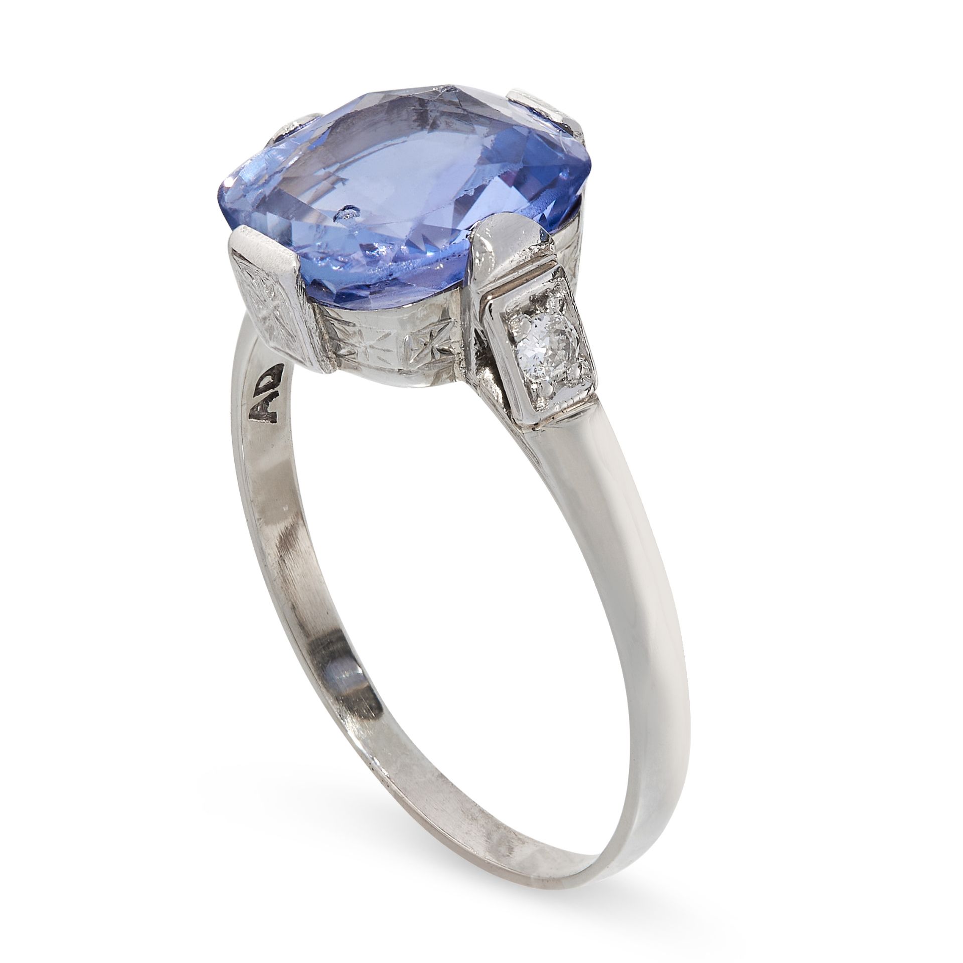 A CEYLON NO HEAT COLOUR CHANGE SAPPHIRE AND DIAMOND RING set with a cushion cut sapphire of 3.74 - Image 2 of 2