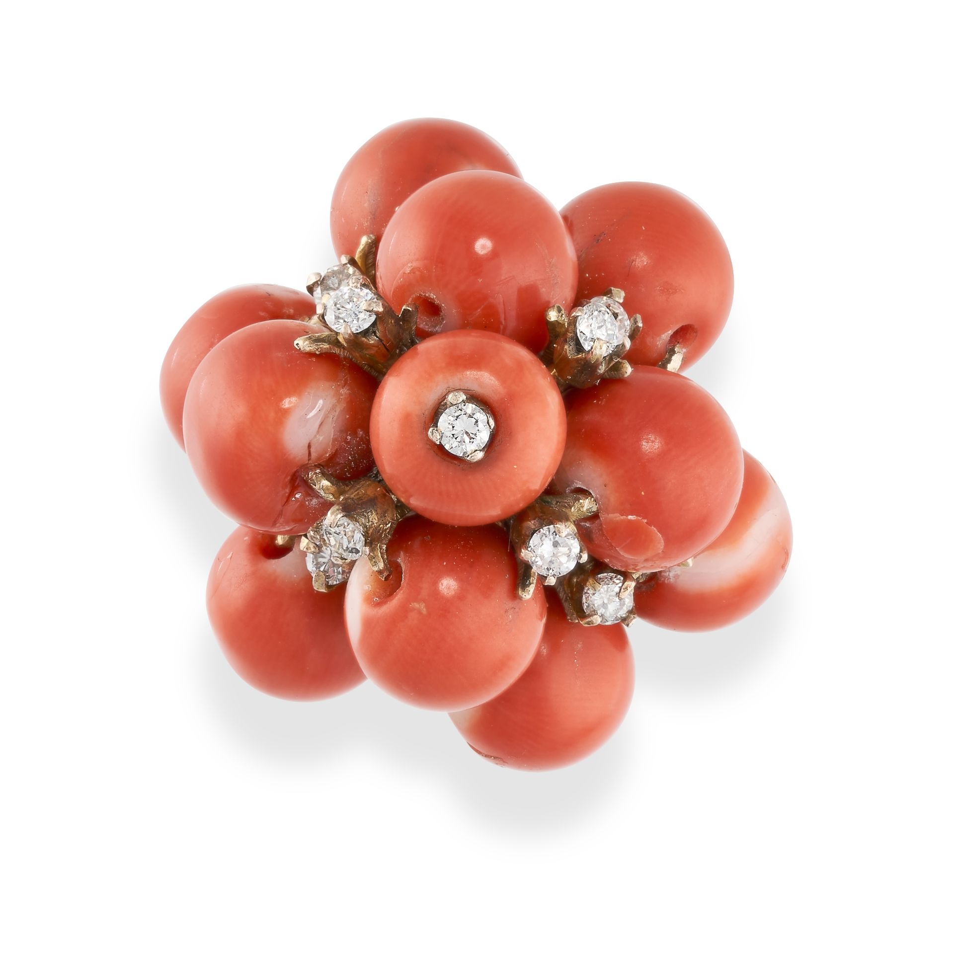 A VINTAGE CORAL AND DIAMOND COCKTAIL RING