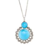 A TURQUOISE AND DIAMOND PENDANT AND CHAIN