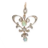 AN OPAL AND DIAMOND PENDANT, EARLY 20TH CENTURY  Oval and pear shaped cabochon opals  Circular cut