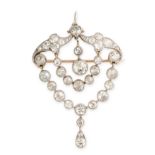 A DIAMOND BROOCH / PENDANT, EARLY 20TH CENTURY  Suspending articulated swags, brooch fitting and