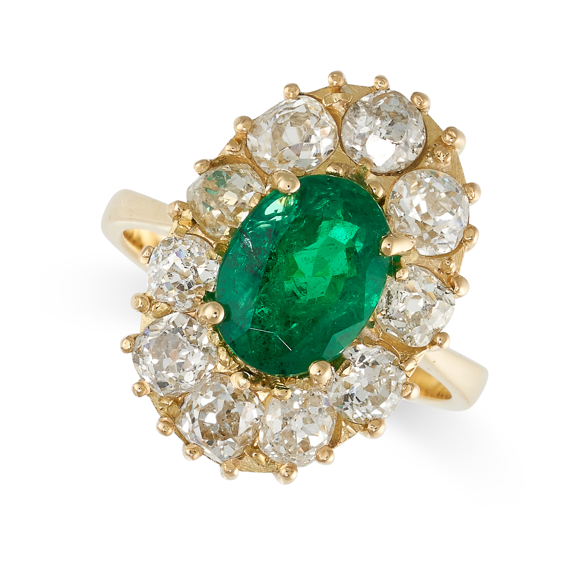 AN EMERALD AND DIAMOND CLUSTER RING