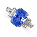 AN UNHEATED SAPPHIRE AND DIAMOND RING