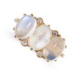 A MOONSTONE AND DIAMOND DRESS RING