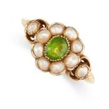 AN ANTIQUE DEMANTOID GARNET AND PEARL RING, 19TH CENTURY