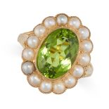 A PERIDOT AND PEARL DRESS RING