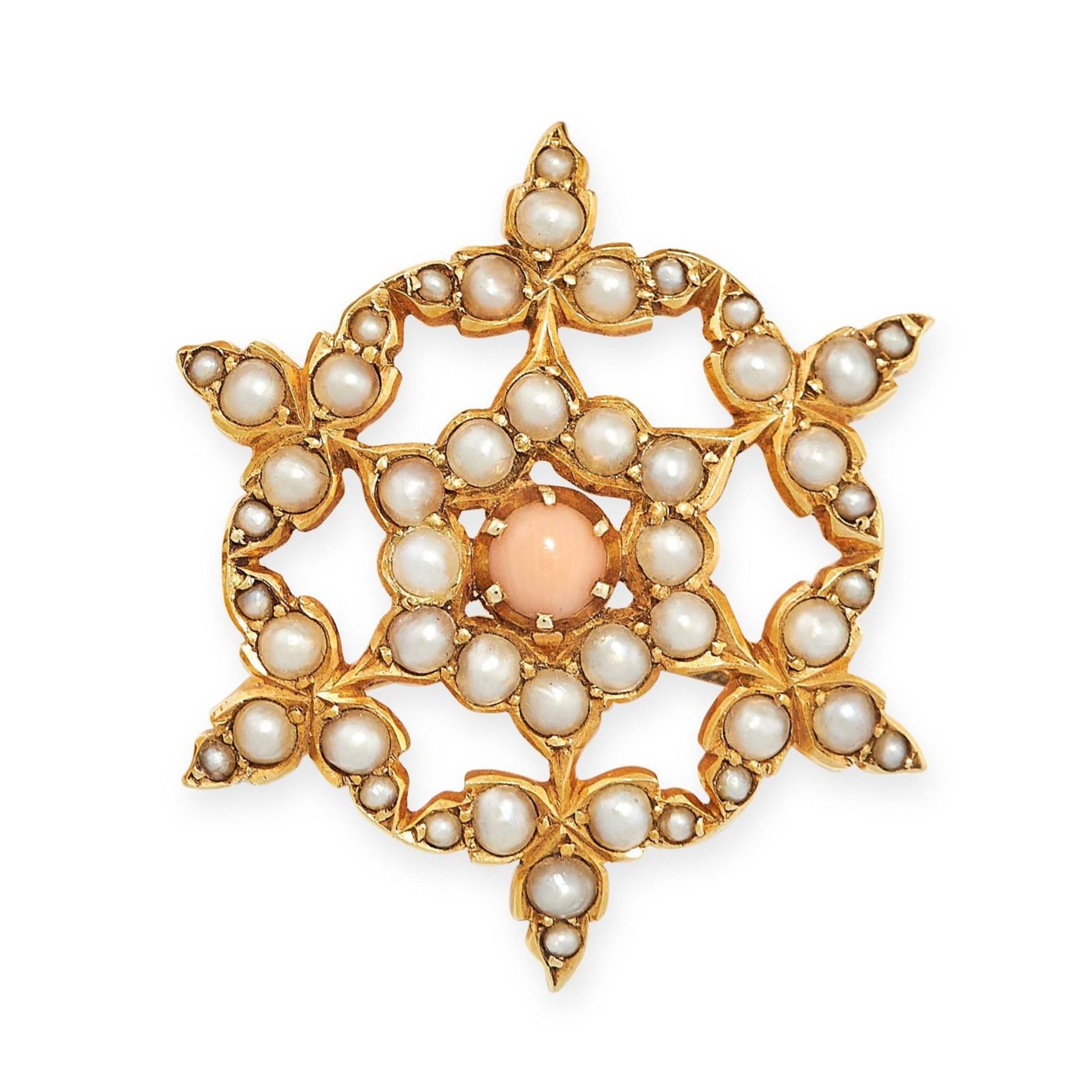 AN ANTIQUE CORAL AND PEARL BROOCH, 19TH CENTURY