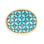 AN ANTIQUE TURQUOISE AND DIAMOND BROOCH, 19TH CENTURY  Oval cabochon turquoise  Rose-cut diamonds