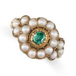 AN ANTIQUE EMERALD AND PEARL RING